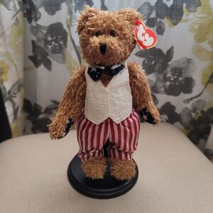 TY Attic Treasure Collections- Revere, The Patriotic Bear, 2000 w. Display Stand